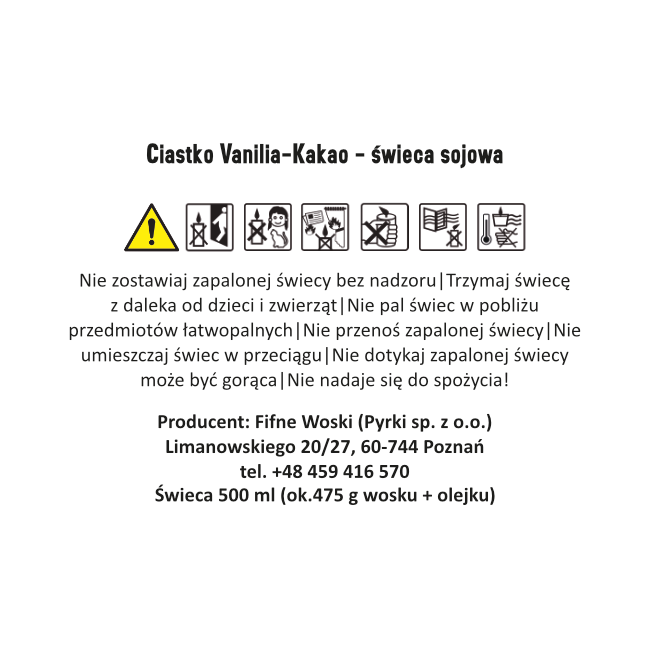 Ciasteczko Waniliowo-Kakaowe - świeca sojowa 500 ml (etykieta)