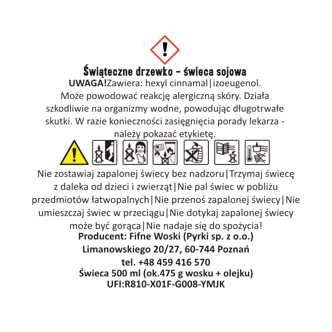 ŚWIĄTECZNE DRZEWKO - świeca sojowa 500 ml (etykieta)