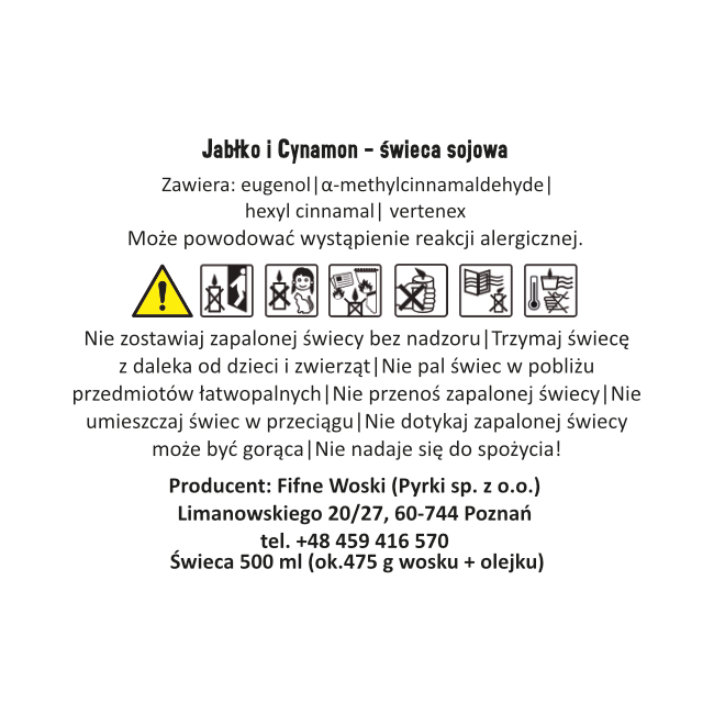 JABŁKO I CYNAMON - świeca sojowa 500 ml (etykieta)