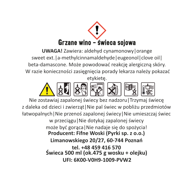 GRZANE WINO - świeca sojowa 500 ml (etykieta)