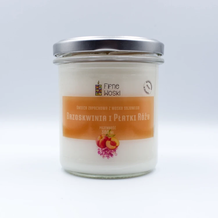 BRZOSKWINIA I PŁATKI RÓŻY - świeca sojowa 300 ml