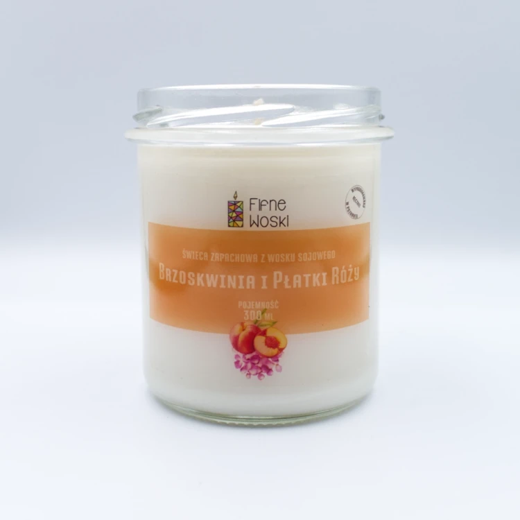 BRZOSKWINIA I PŁATKI RÓŻY - świeca sojowa 300 ml
