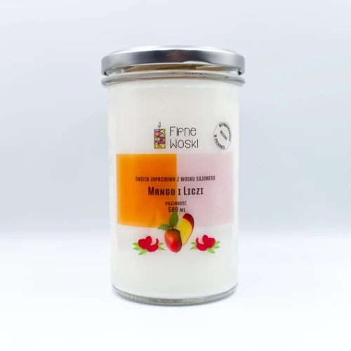 świeca sojowa zapachowa Mango i liczi 500 ml.webp