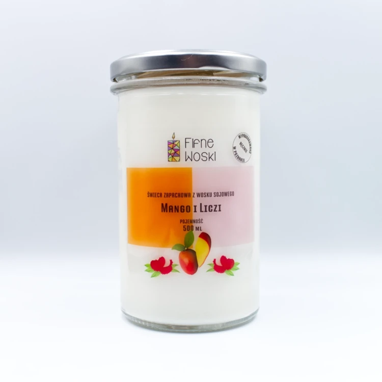 świeca sojowa zapachowa Mango i liczi 500 ml.webp