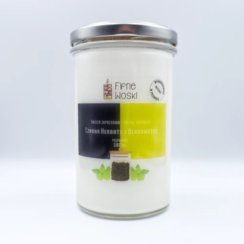 fifne woski świeca sojowa czarna herbata i bergamotka 500 ml.webp