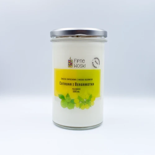 fifne woski świeca sojowa cytryna i bergamotka 500 ml.webp