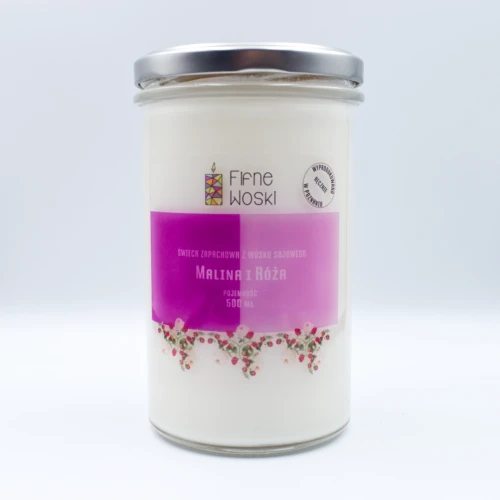 Fifne Woski  MALINA I RÓŻA świeca sojowa 500 ml