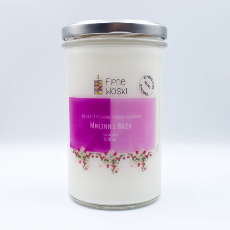 Fifne Woski  MALINA I RÓŻA świeca sojowa 500 ml