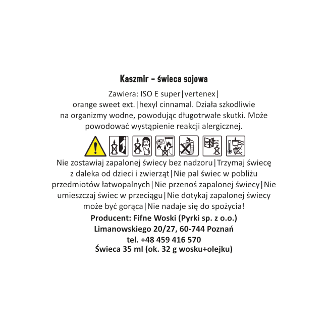 Fifne Woski KASZMIR - świeca sojowa 35 ml