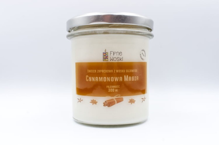 CYNAMONOWA MAGIA – Bardzo duża świeca sojowa w słoiku