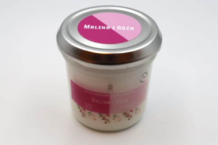 MALINA I RÓŻA – Średnia świeca sojowa w słoiku