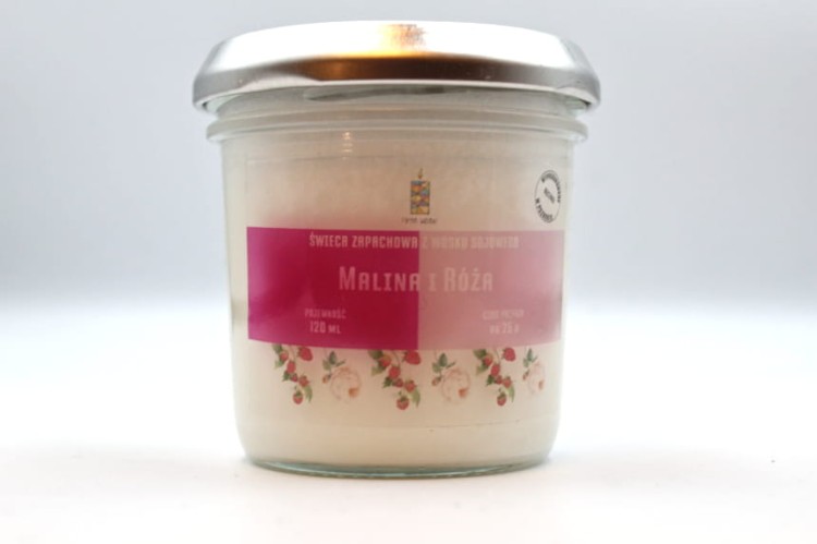 MALINA I RÓŻA – Średnia świeca sojowa w słoiku