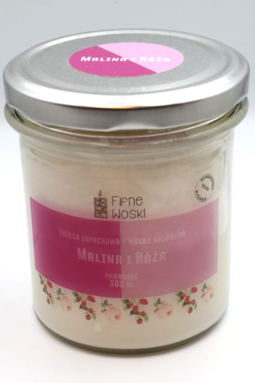 MALINA I RÓŻA – Bardzo duża świeca sojowa w słoiku