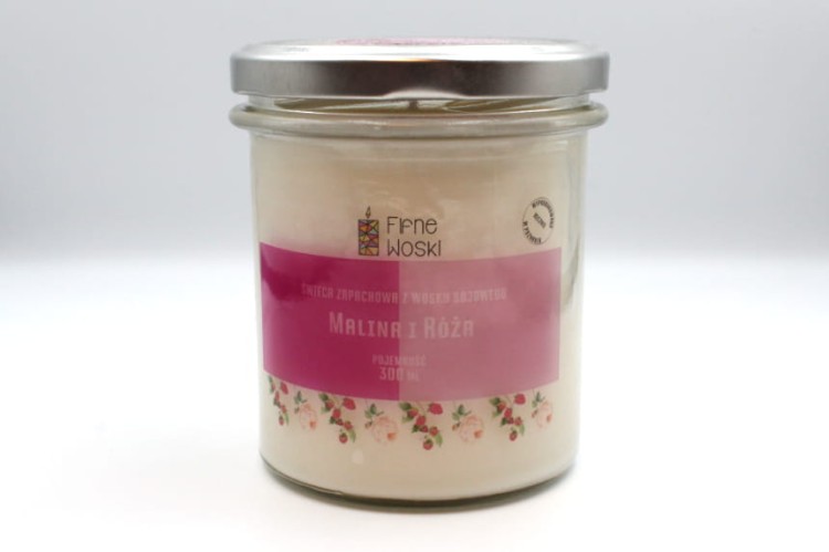 MALINA I RÓŻA – Bardzo duża świeca sojowa w słoiku