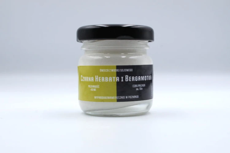 CZARNA HERBATA I BERGAMOTKA – Mała świeca sojowa w słoiku