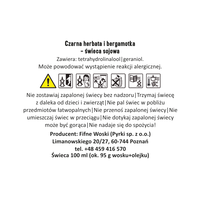 Fifne Woski CZARNA HERBATA I BERGAMOTKA - świeca sojowa 100 ml