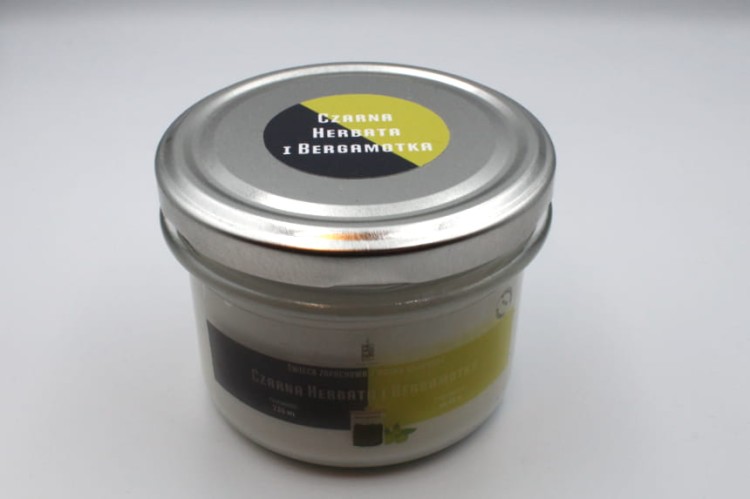 CZARNA HERBATA I BERGAMOTKA – Duża świeca sojowa w słoiku