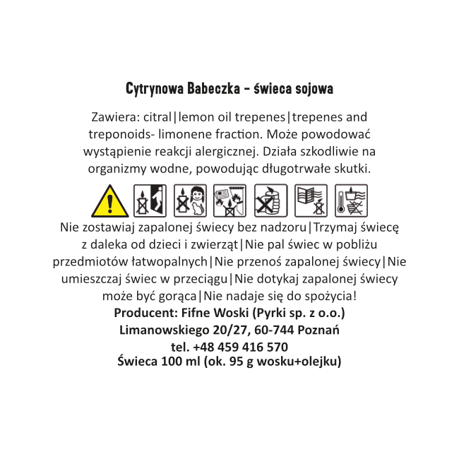Fifne Woski CYTRYNOWA BABECZKA - świeca sojowa 100 ml