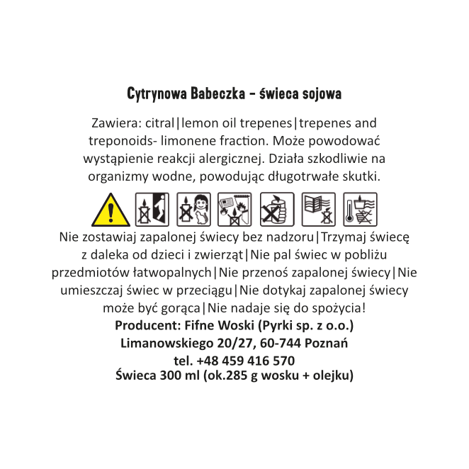 Fifne Woski CYTRYNOWA BABECZKA - świeca sojowa 300 ml