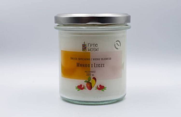 MANGO I LICZI – Bardzo duża świeca sojowa w słoiku